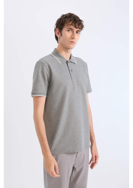 Regular Fit Polo Yaka Kısa Kollu Dokulu Waffle Tişört D7932AX25SP