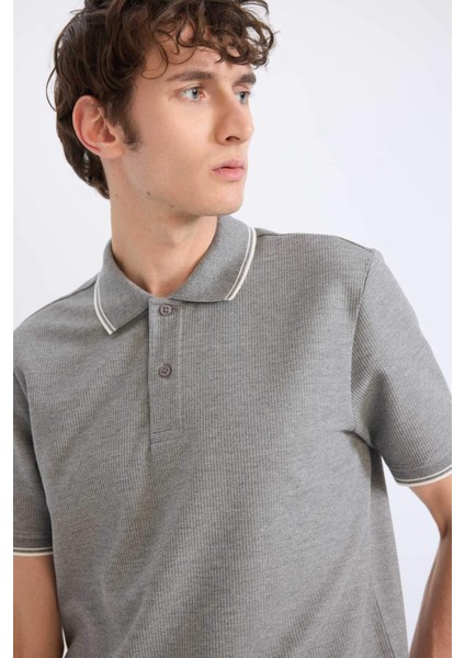 Regular Fit Polo Yaka Kısa Kollu Dokulu Waffle Tişört D7932AX25SP