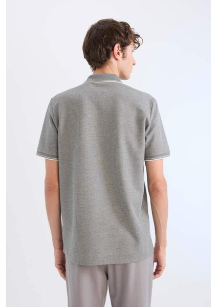 Regular Fit Polo Yaka Kısa Kollu Dokulu Waffle Tişört D7932AX25SP