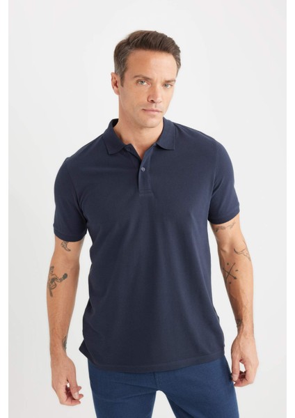 %100 Pamuk Regular Fit Polo Yaka Kısa Kollu Basic Düz Pike Kumaş Tişört C1293AX25SP