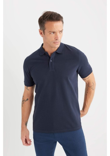 %100 Pamuk Regular Fit Polo Yaka Kısa Kollu Basic Düz Pike Kumaş Tişört C1293AX25SP