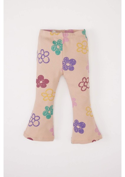 Kız Bebek 2'li Takım Çiçekli Sweatshirt Beli Lastikli İspanyol Paça Alt E0200A525SP