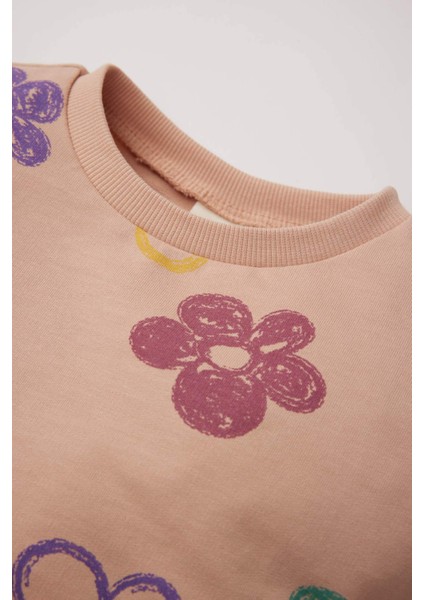 Kız Bebek 2'li Takım Çiçekli Sweatshirt Beli Lastikli İspanyol Paça Alt E0200A525SP