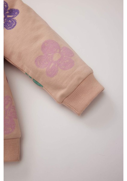 Kız Bebek 2'li Takım Çiçekli Sweatshirt Beli Lastikli İspanyol Paça Alt E0200A525SP