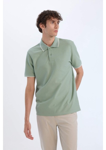Regular Fit Polo Yaka Kısa Kollu Waffle Tişört D7932AX25SP