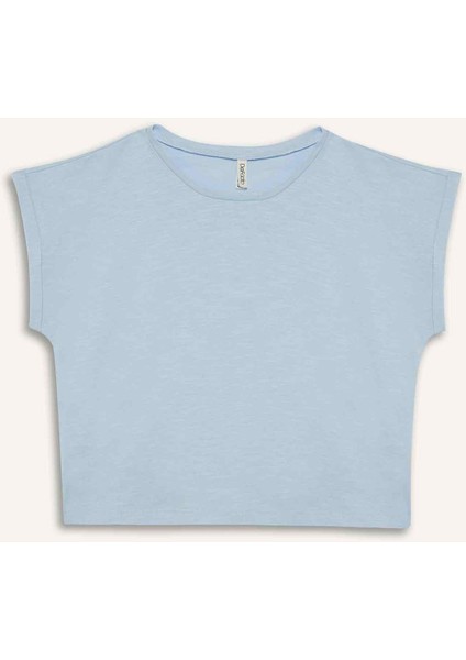 Kız Çocuk Boxy Fit Bisiklet Yaka Basic Düz Kısa Kollu Tişört C4511A825SM