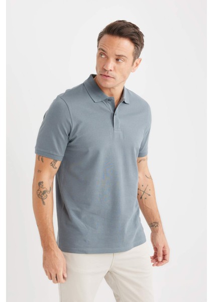 %100 Pamuk Regular Fit Polo Yaka Kısa Kollu Basic Düz Pike Kumaş Tişört C1293AX25SP