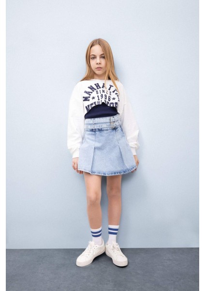 Kız Çocuk Pamuklu Jean Şort Etek