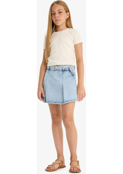 Kız Çocuk Pamuklu Jean Şort Etek