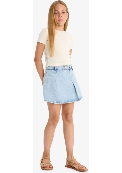 Kız Çocuk Pamuklu Jean Şort Etek