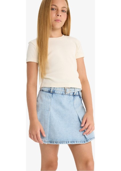 Kız Çocuk Pamuklu Jean Şort Etek