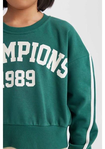 Kız Çocuk Relax Fit Bisiklet Yaka Baskılı Sweatshirt D7442A825SP