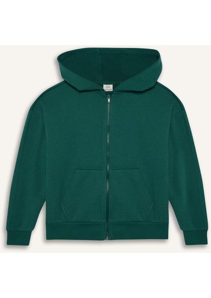 Kız Çocuk Kapüşonlu Basic Düz Cepli Okul Fermuarlı Sweatshirt D9079A825SP