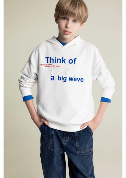 Erkek Çocuk Oversize Geniş Kalıp Kapüşonlu Baskılı Sweatshirt D7400A825SP