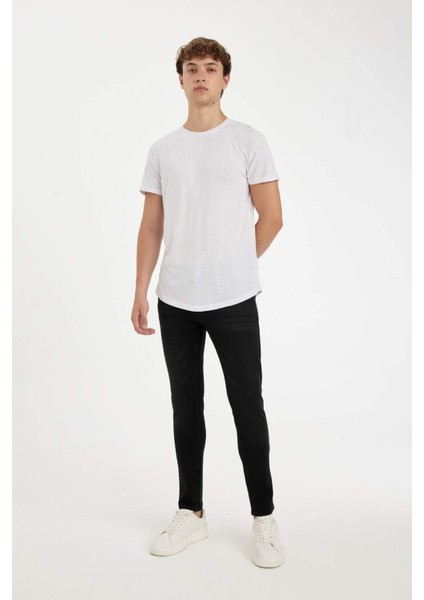 %100 Pamuk Carlo Skinny Fit Ekstra Dar Kalıp Normal Bel Ekstra Dar Paça Siyah Jean Pantolon E0181AX24AU