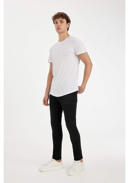 %100 Pamuk Carlo Skinny Fit Ekstra Dar Kalıp Normal Bel Ekstra Dar Paça Siyah Jean Pantolon E0181AX24AU