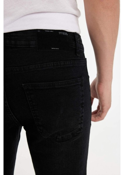 %100 Pamuk Carlo Skinny Fit Ekstra Dar Kalıp Normal Bel Ekstra Dar Paça Siyah Jean Pantolon E0181AX24AU