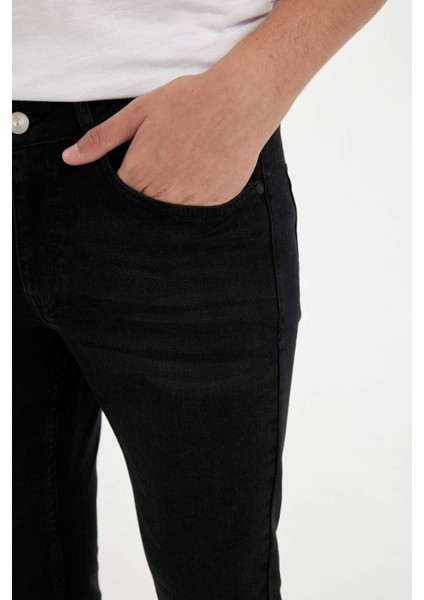 %100 Pamuk Carlo Skinny Fit Ekstra Dar Kalıp Normal Bel Ekstra Dar Paça Siyah Jean Pantolon E0181AX24AU