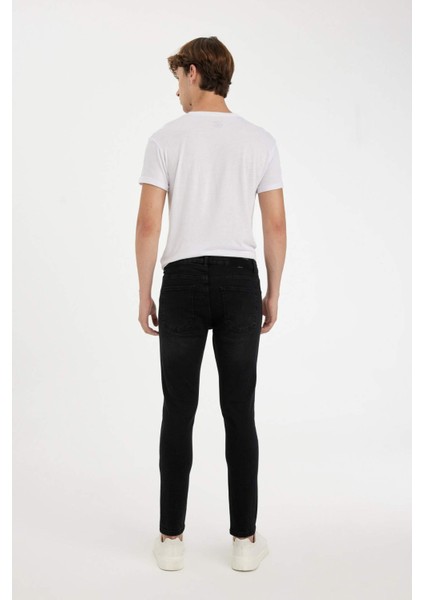 %100 Pamuk Carlo Skinny Fit Ekstra Dar Kalıp Normal Bel Ekstra Dar Paça Siyah Jean Pantolon E0181AX24AU