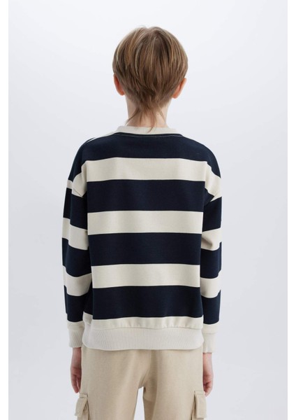 Erkek Çocuk Oversize Geniş Kalıp Bisiklet Yaka Çizgili Sweatshirt D7401A825SP