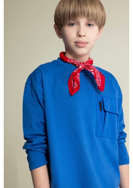 Erkek Çocuk Oversize Geniş Kalıp Bisiklet Yaka Uzun Kollu Tişört D7405A825SP