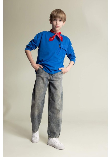 Erkek Çocuk Oversize Geniş Kalıp Bisiklet Yaka Uzun Kollu Tişört D7405A825SP