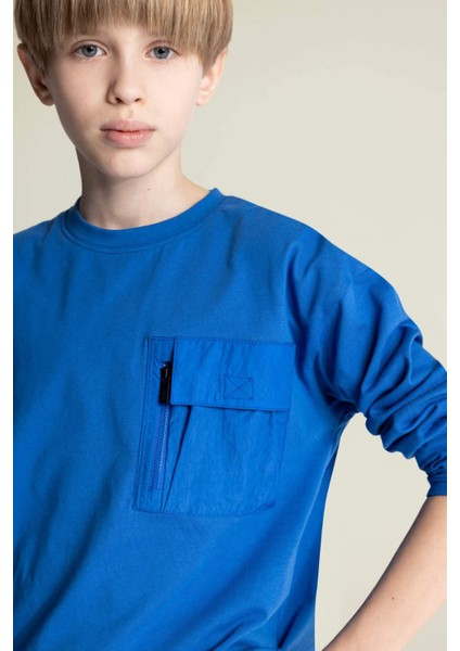 Erkek Çocuk Oversize Geniş Kalıp Bisiklet Yaka Uzun Kollu Tişört D7405A825SP