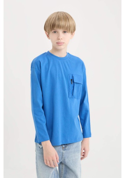 Erkek Çocuk Oversize Geniş Kalıp Bisiklet Yaka Uzun Kollu Tişört D7405A825SP