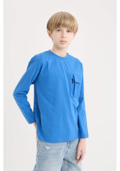 Erkek Çocuk Oversize Geniş Kalıp Bisiklet Yaka Uzun Kollu Tişört D7405A825SP