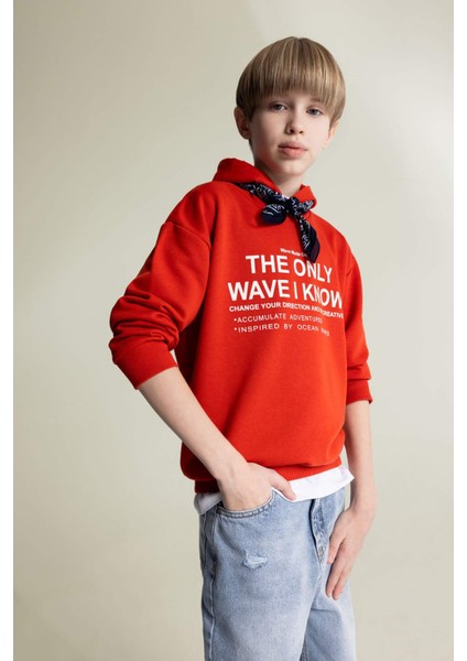 Erkek Çocuk Oversize Geniş Kalıp Kapüşonlu Baskılı Sweatshirt D7399A825SP