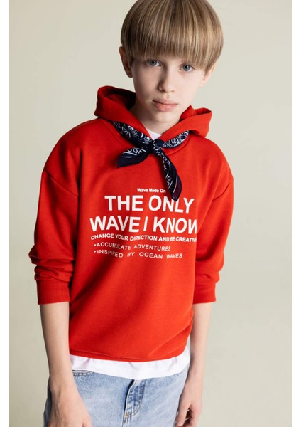 Erkek Çocuk Oversize Geniş Kalıp Kapüşonlu Baskılı Sweatshirt D7399A825SP