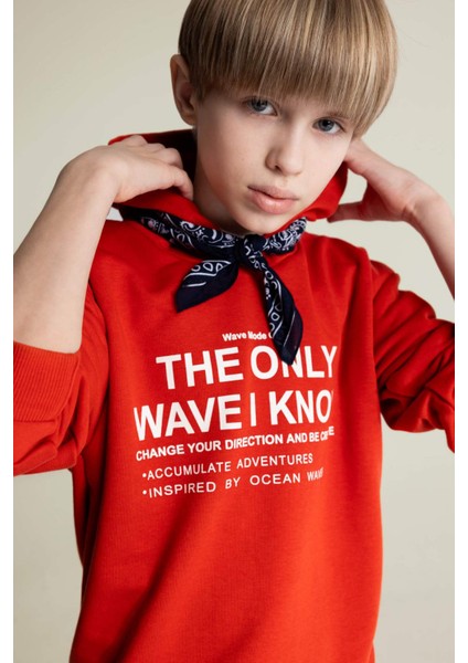 Erkek Çocuk Oversize Geniş Kalıp Kapüşonlu Baskılı Sweatshirt D7399A825SP