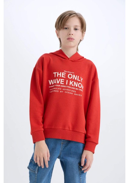 Erkek Çocuk Oversize Geniş Kalıp Kapüşonlu Baskılı Sweatshirt D7399A825SP