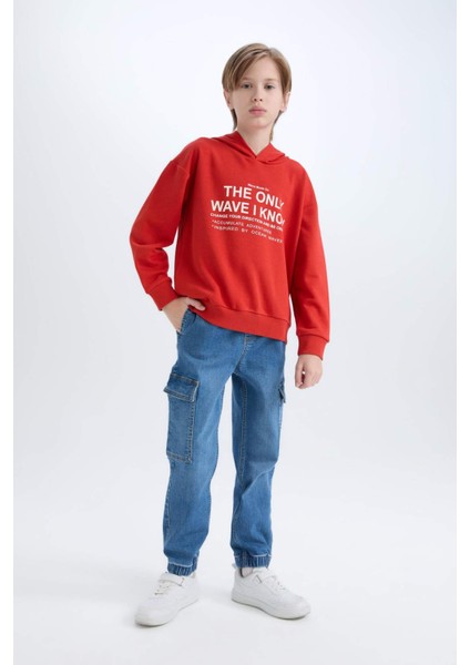 Erkek Çocuk Oversize Geniş Kalıp Kapüşonlu Baskılı Sweatshirt D7399A825SP