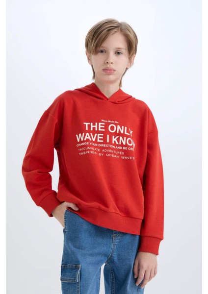 Erkek Çocuk Oversize Geniş Kalıp Kapüşonlu Baskılı Sweatshirt D7399A825SP