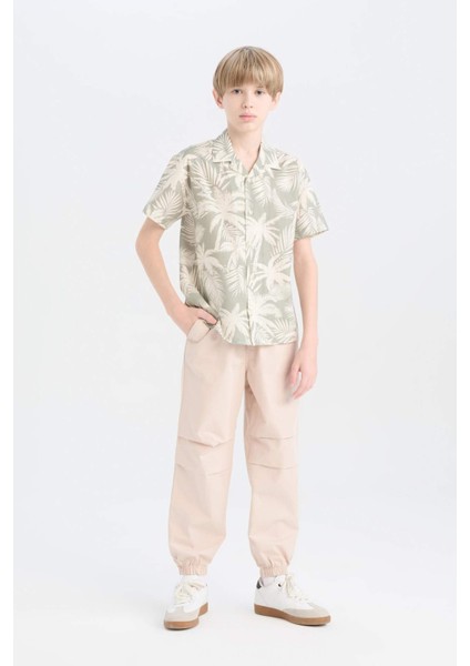 Erkek Çocuk Oversize Geniş Kalıp Polo Yaka Palmiye Desenli Kısa Kollu Gömlek D7780A825SM