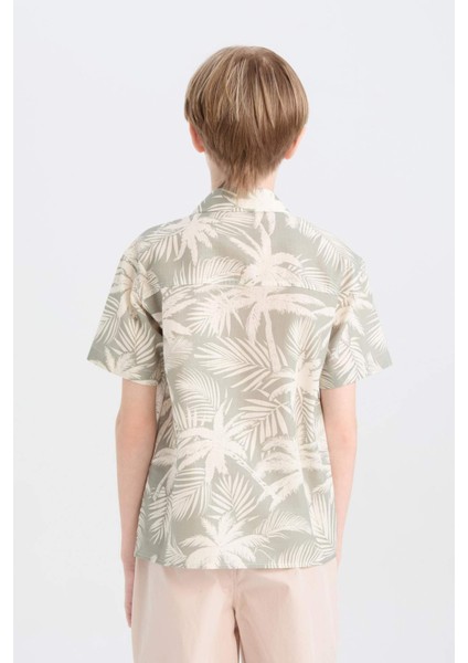 Erkek Çocuk Oversize Geniş Kalıp Polo Yaka Palmiye Desenli Kısa Kollu Gömlek D7780A825SM