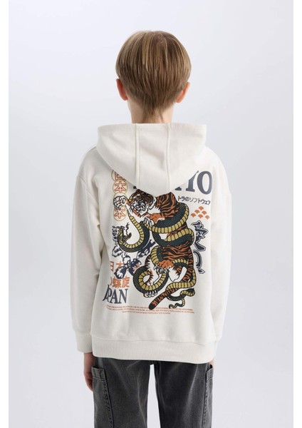 Erkek Çocuk Oversize Geniş Kalıp Kapüşonlu Sırt Baskılı Sweatshirt D8495A825SP