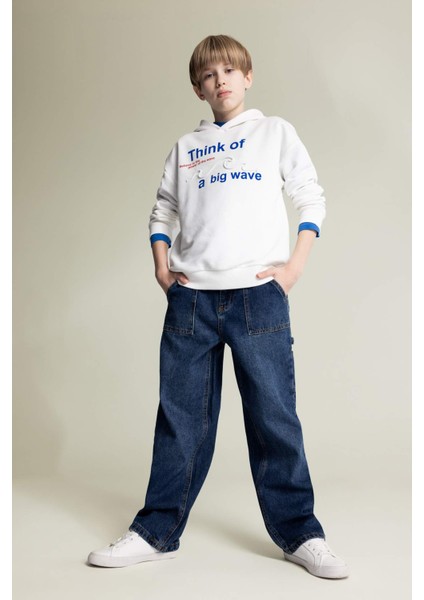 Erkek Çocuk Oversize Geniş Kalıp Kapüşonlu Baskılı Sweatshirt D7400A825SP