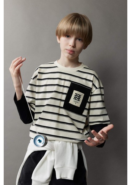 Erkek Çocuk Oversize Geniş Kalıp Bisiklet Yaka Uzun Kollu Tişört