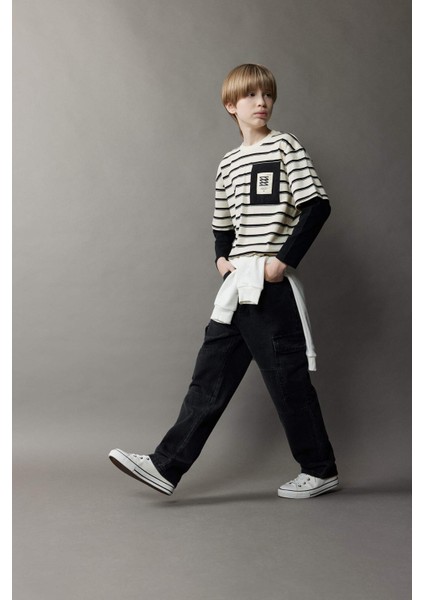 Erkek Çocuk Oversize Geniş Kalıp Bisiklet Yaka Uzun Kollu Tişört