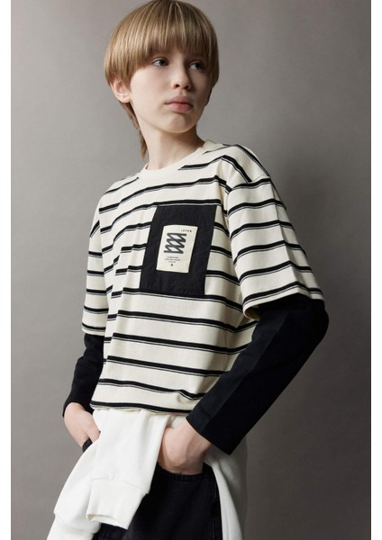 Erkek Çocuk Oversize Geniş Kalıp Bisiklet Yaka Uzun Kollu Tişört