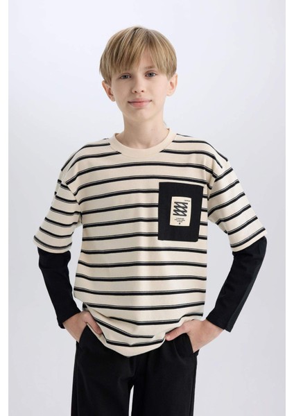 Erkek Çocuk Oversize Geniş Kalıp Bisiklet Yaka Uzun Kollu Tişört