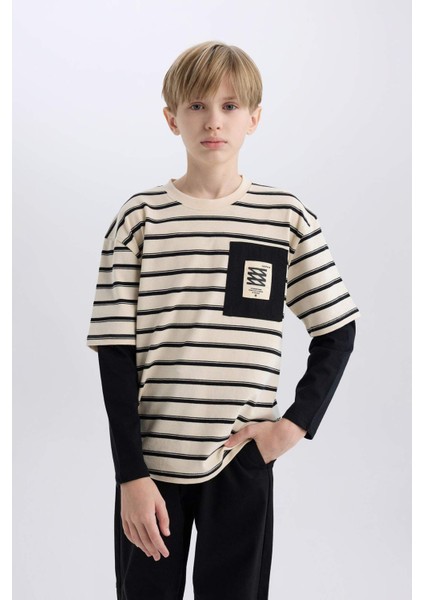 Erkek Çocuk Oversize Geniş Kalıp Bisiklet Yaka Uzun Kollu Tişört