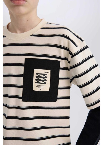 Erkek Çocuk Oversize Geniş Kalıp Bisiklet Yaka Uzun Kollu Tişört