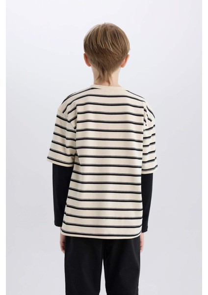 Erkek Çocuk Oversize Geniş Kalıp Bisiklet Yaka Uzun Kollu Tişört