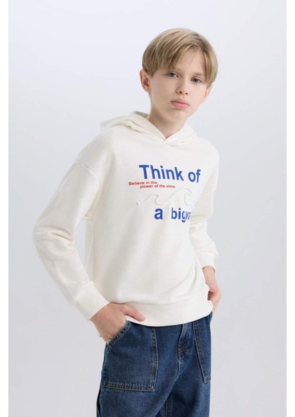 Erkek Çocuk Oversize Geniş Kalıp Kapüşonlu Baskılı Sweatshirt D7400A825SP