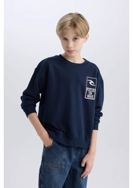Erkek Çocuk Oversize Geniş Kalıp Bisiklet Yaka Sırt Baskılı Sweatshirt D7402A825SP
