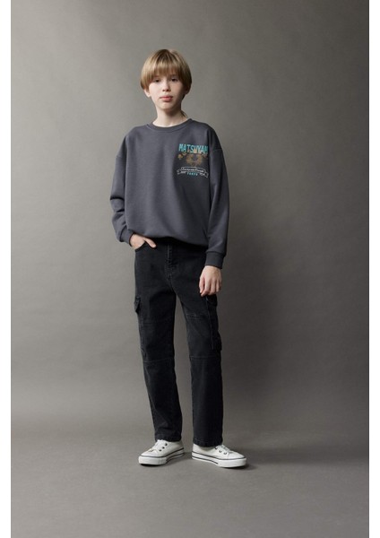 Erkek Çocuk Oversize Geniş Kalıp Bisiklet Yaka Sırt Baskılı Sweatshirt D8497A825SP