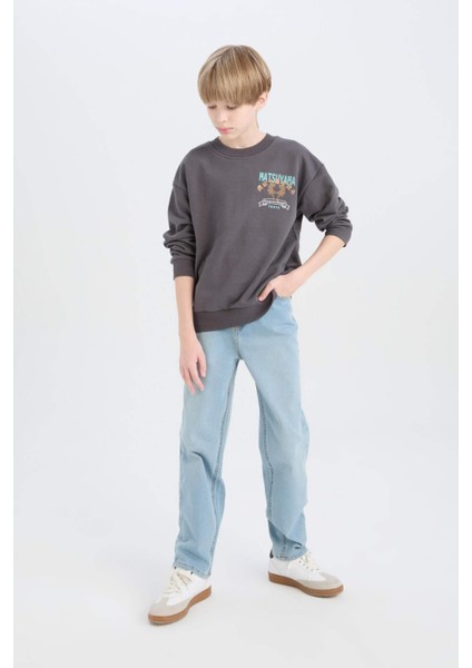 Erkek Çocuk Oversize Geniş Kalıp Bisiklet Yaka Sırt Baskılı Sweatshirt D8497A825SP
